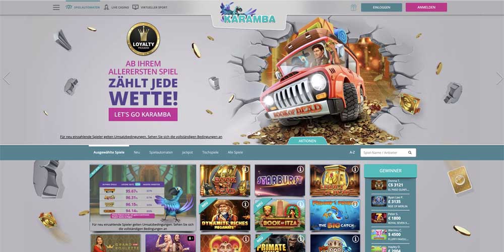 screenshot karamba casino interface